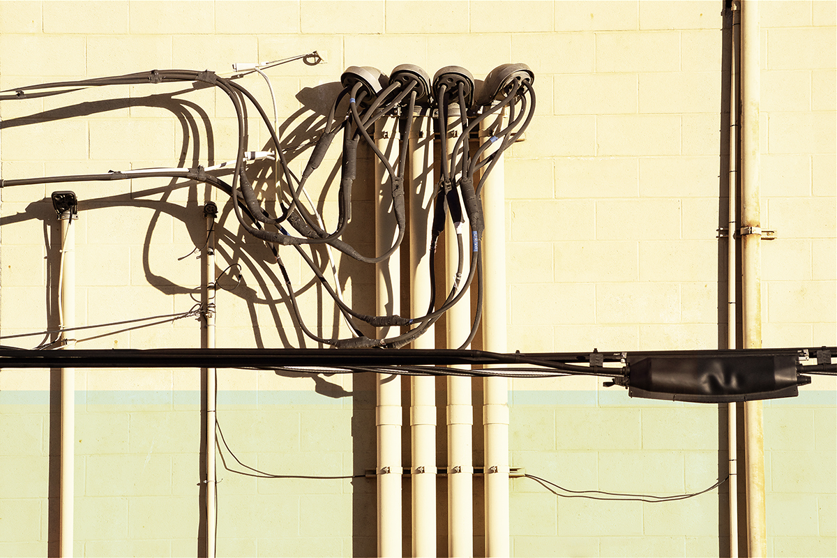 pipes and utilities yellow brick wall, Casper, Wyoming