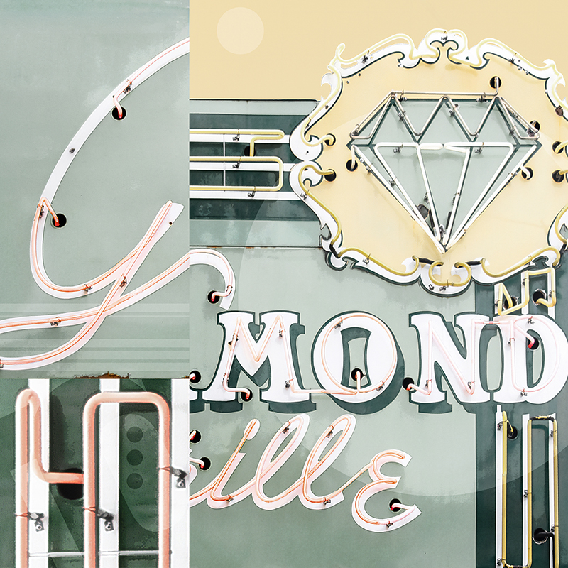 collage, Diamond Grill restaurant sign, Akron, Ohio