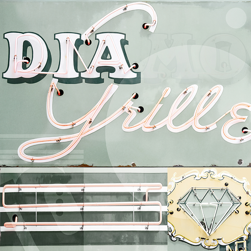 collage, Diamond Grill restaurant sign, Akron, Ohio