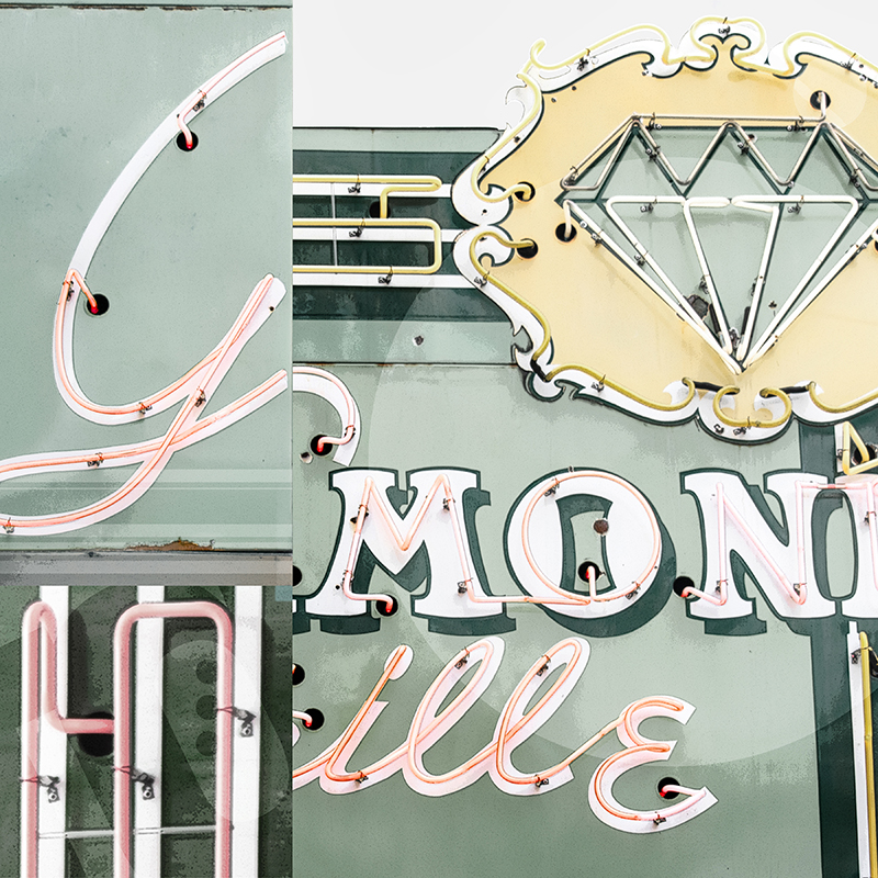 collage, Diamond Grill restaurant sign, Akron, Ohio