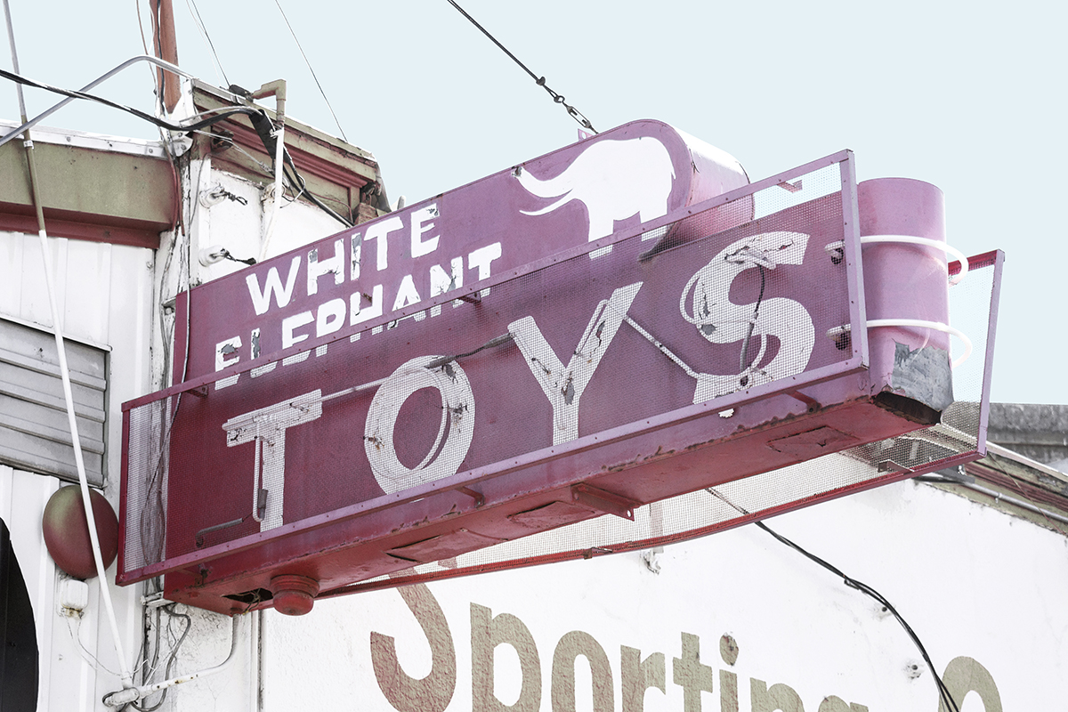 White Elephant Toys sign, Spokane, Washington