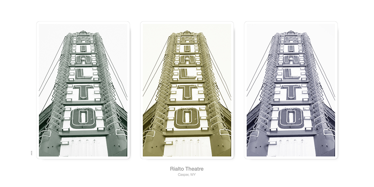 Rialto Theatre marquee, duotones, Casper, Wyoming